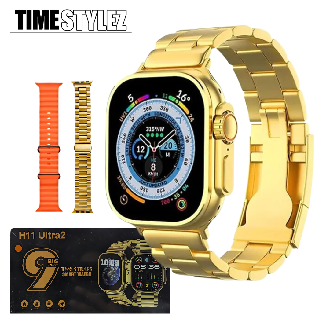 H11 Ultra2 Smartwatch – Gold and Black Straps