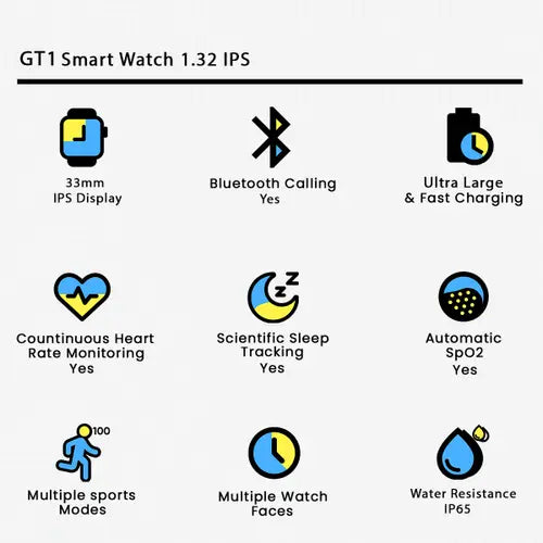 GT1 Round Dial Smart Watch – Bluetooth Calling | Android & iOS Compatible